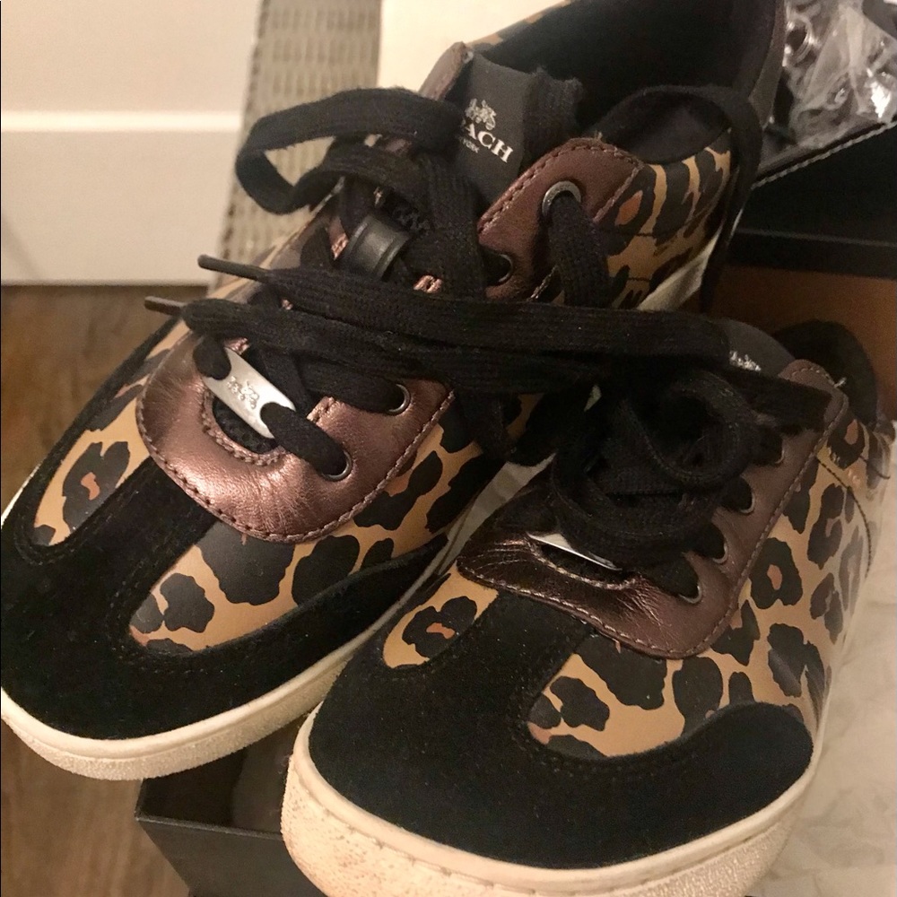 Coach Signature Leopard Print Leather Sneaker Shoe